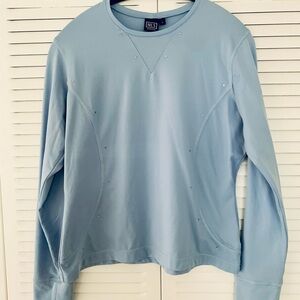 NILS Sportswear Sky Blue Long Sleeve Top with Rhinestone Accent  Size Large